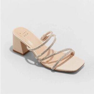 A New Day Cream Sparkle Strappy Block Chunky Heels - 6 - NEW WITHOUT BOX